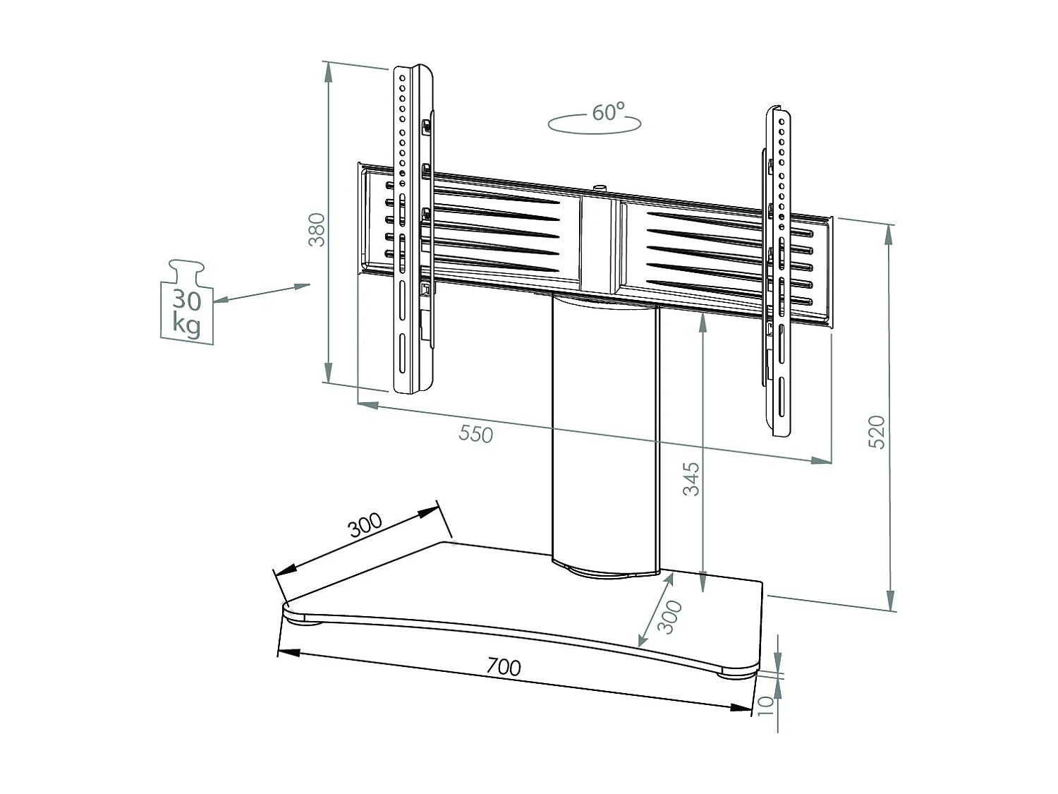 TV Standfuß Aufsatz Erhöhung Alu Glas Windoxa Mini
