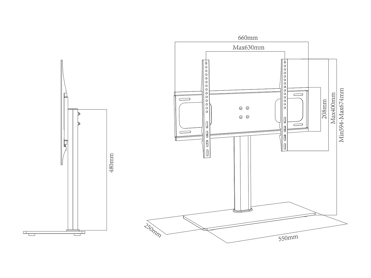 TV stand feet B-TTS-600 Black H. 67 x W. 66 x D. 25 cm