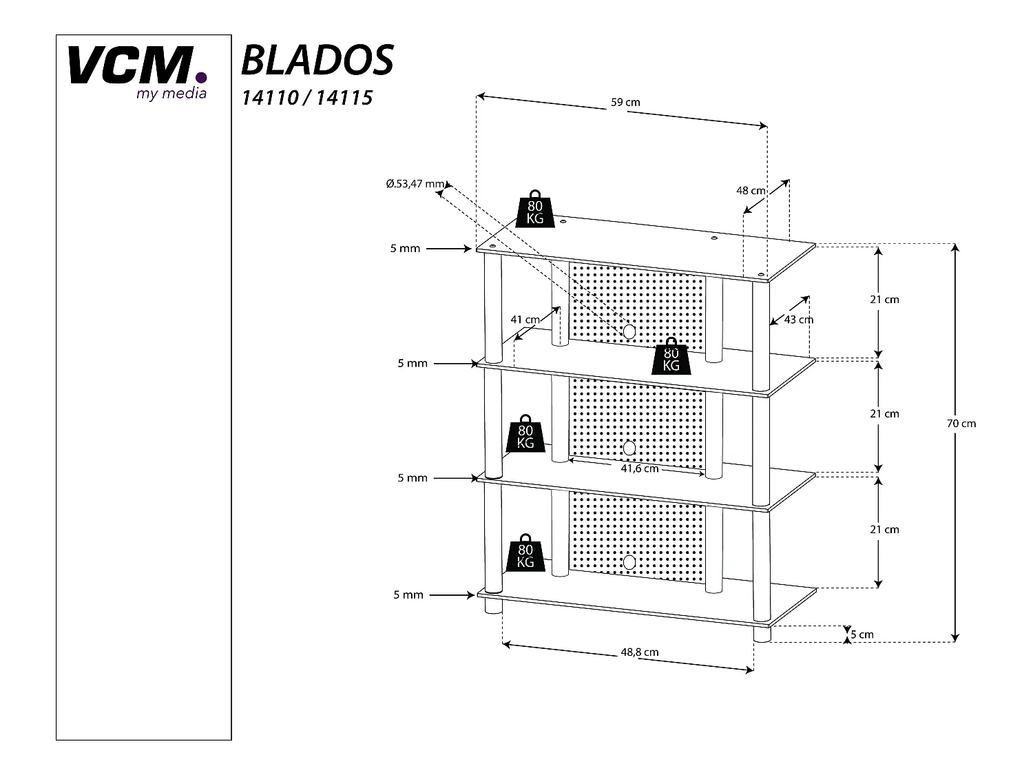 Hifi Möbel Rack Alu Glas Phono Mediaregal Blados