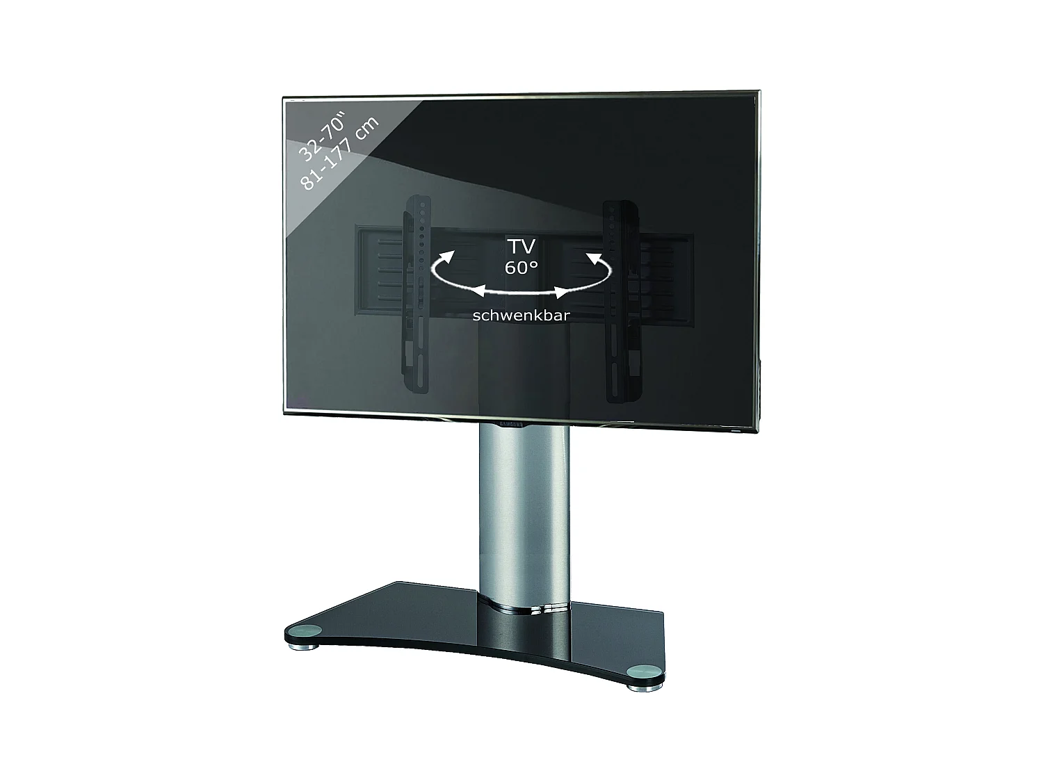 TV stand feet Windoxa Black glass H. 74 x W. 80 x D. 40 cm