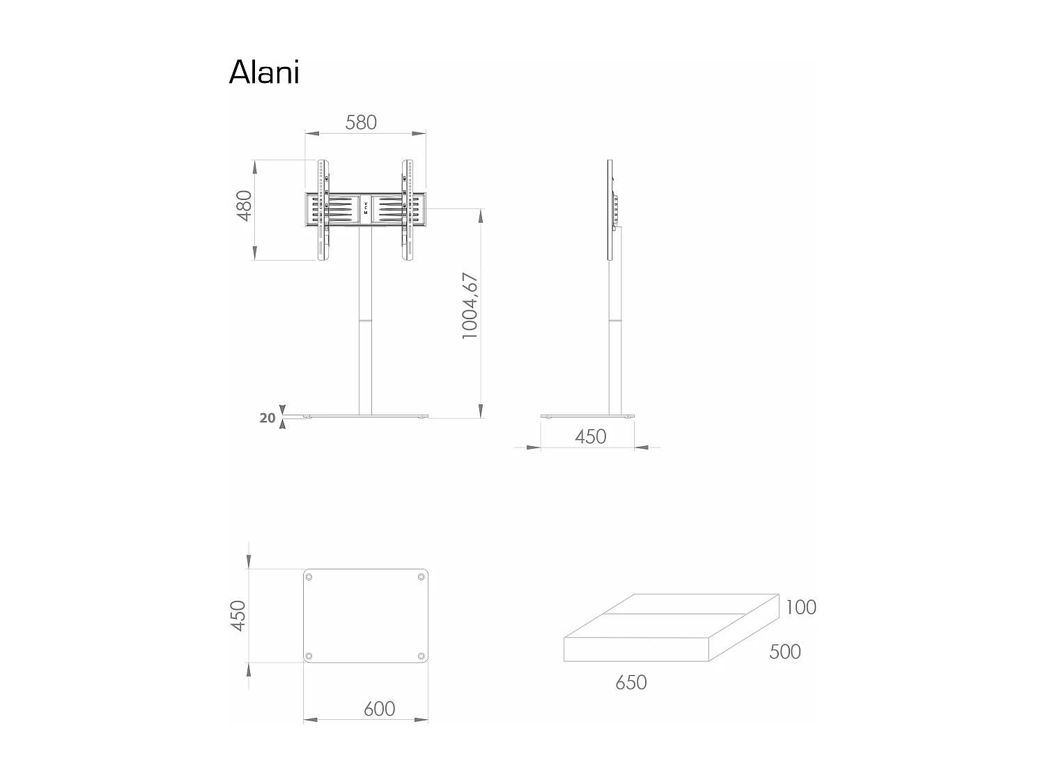 TV stand feet Alani Clear glass H. 100 x W. 60 x D. 45 cm