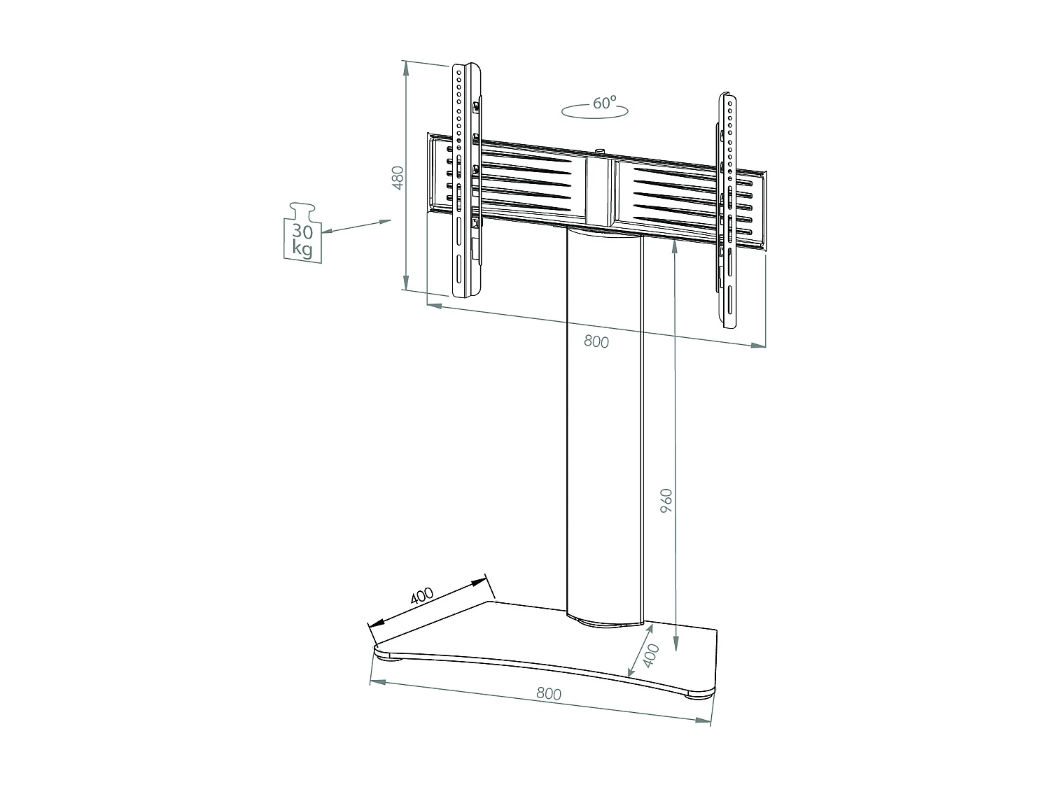 TV Standfuß Alu Glas Fernseh Zental