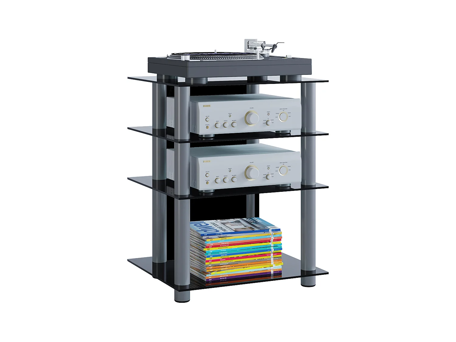 Hifi Furniture Bilus Black glass H. 70 x W. 59 x D. 48 cm
