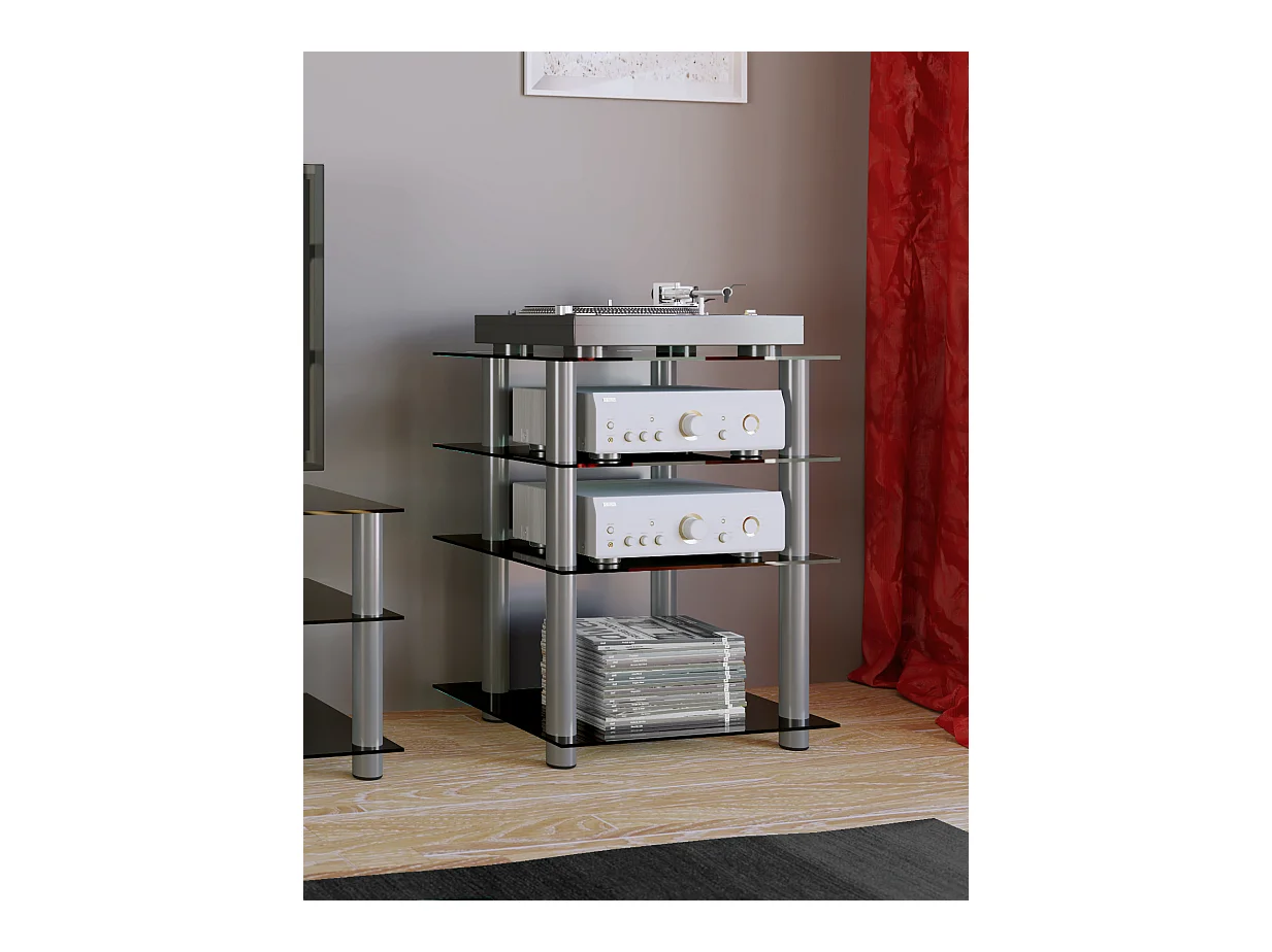 Hifi Möbel Rack Alu Glas Phono Mediaregal Bilus