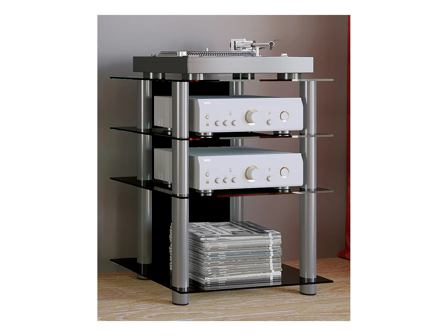 Hifi Möbel Rack Alu Glas Phono Mediaregal Bilus