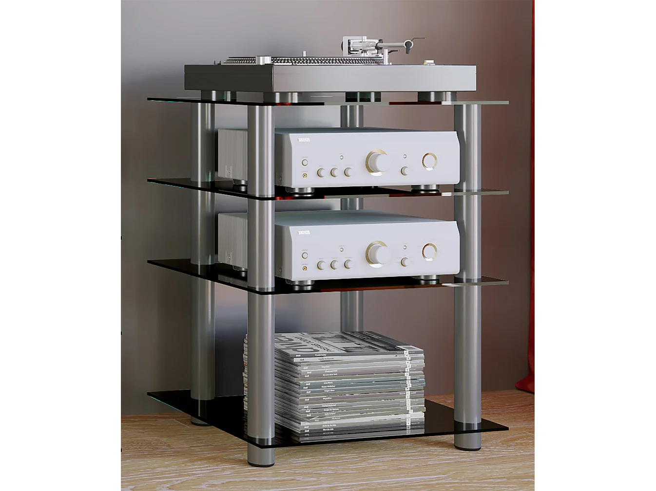 Hifi Furniture Bilus Black glass H. 70 x W. 59 x D. 48 cm