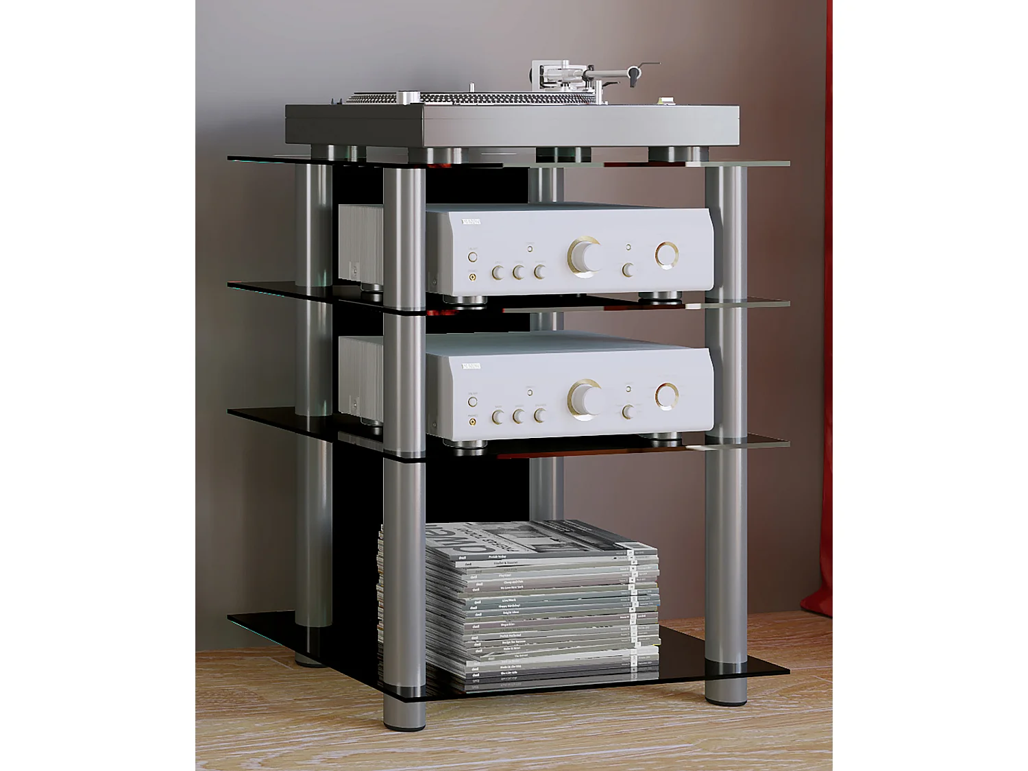 Hifi Furniture Bilus Black glass H. 70 x W. 59 x D. 48 cm