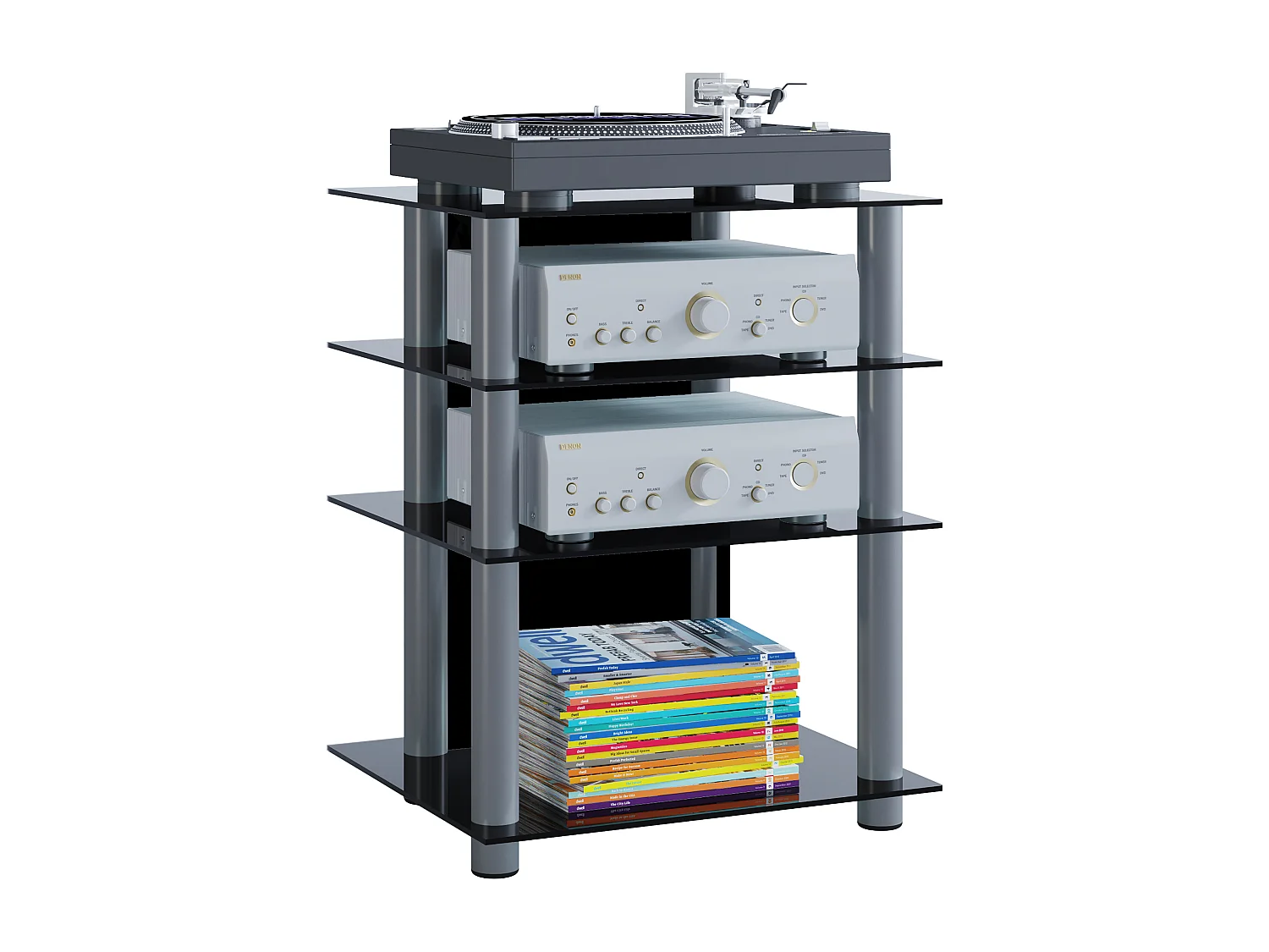 Hifi Mobili Rack Alu Vetro Phono Bilus