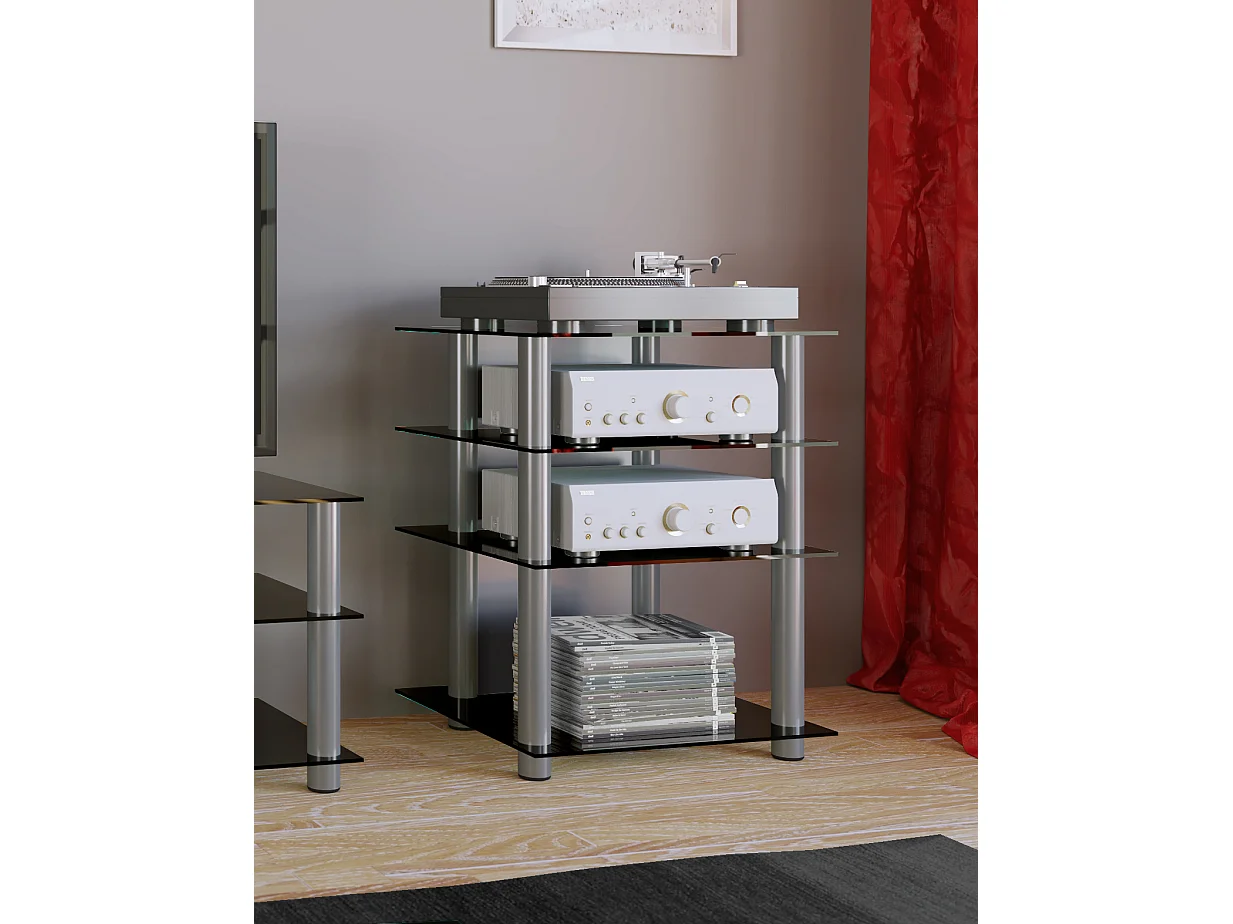 Hifi Furniture Bilus Black glass H. 70 x W. 59 x D. 48 cm
