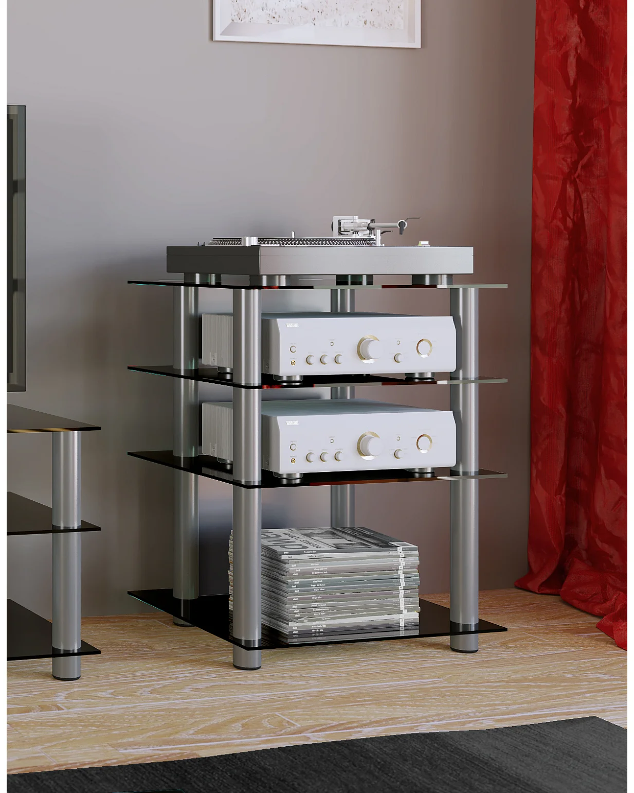 Hifi Mobili Rack Alu Vetro Phono Bilus