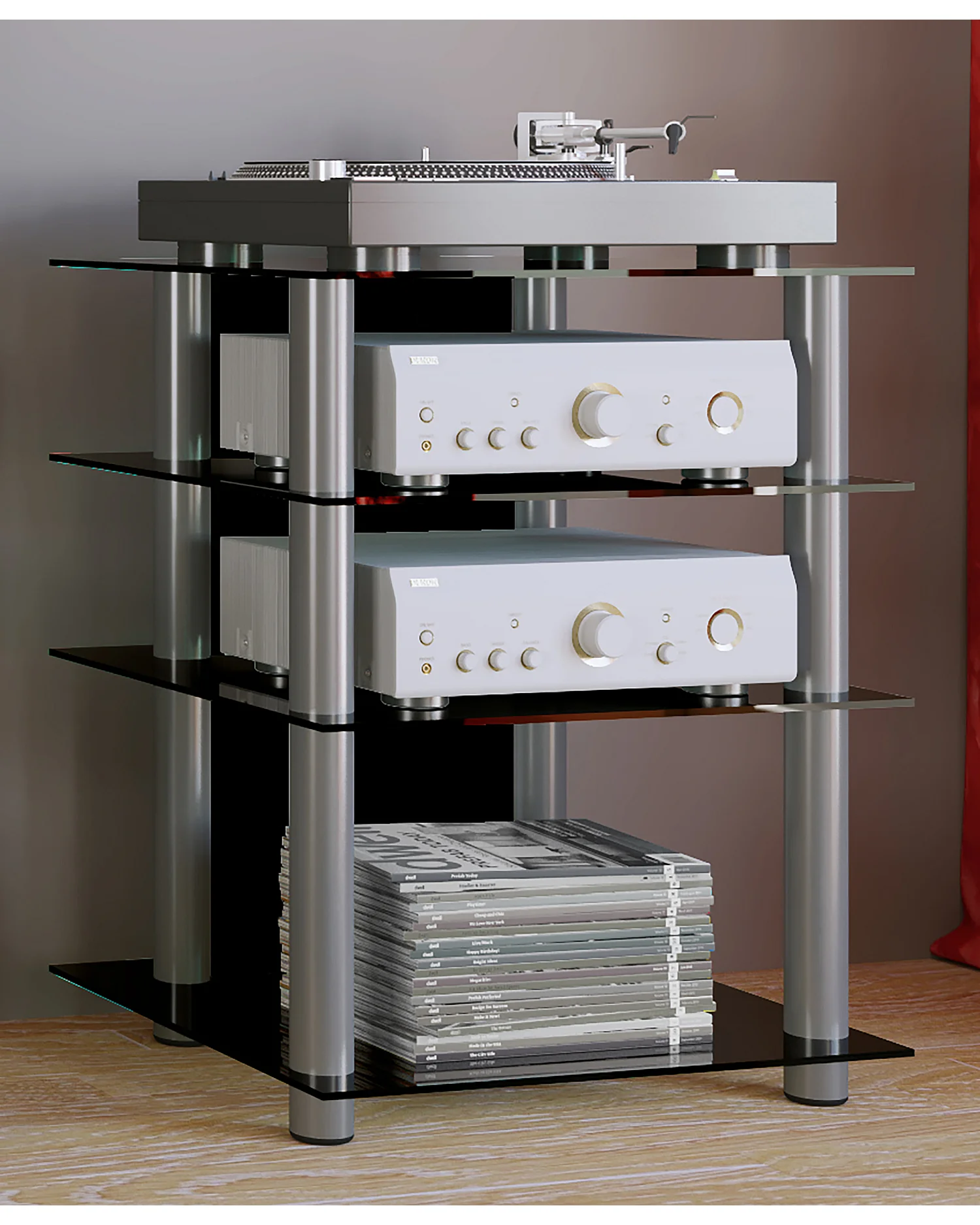 Hifi Mobili Rack Alu Vetro Phono Bilus