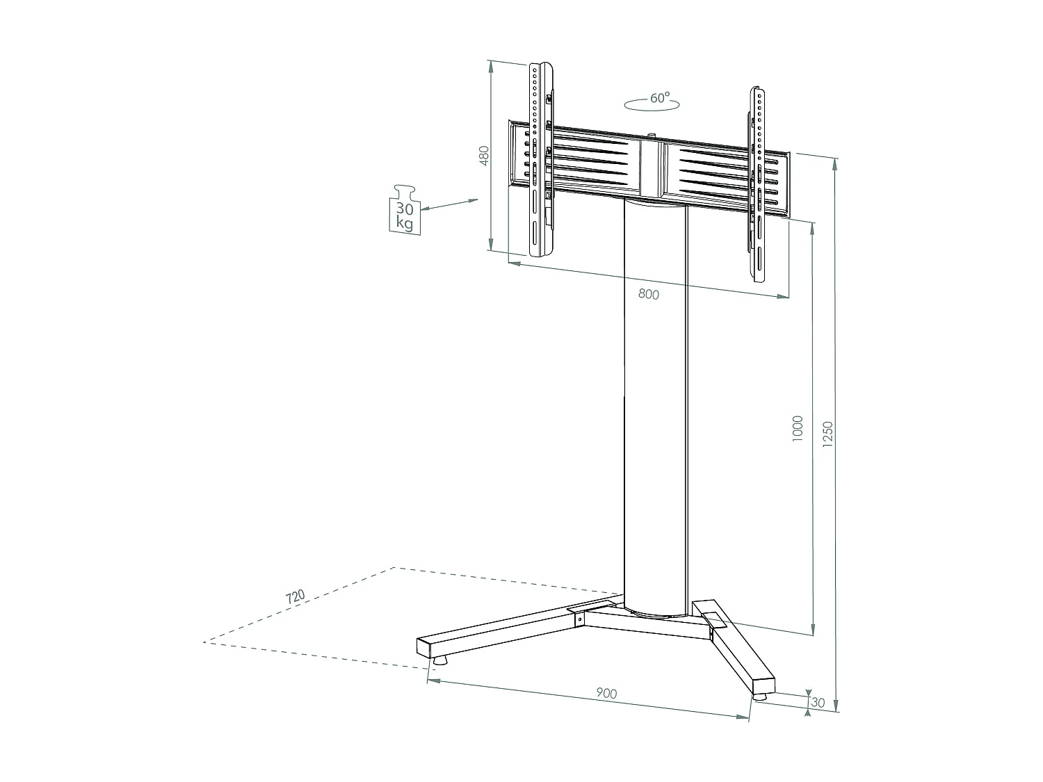 TV stand feet Stadino Silver H. 125 x W. 90 x D. 72 cm