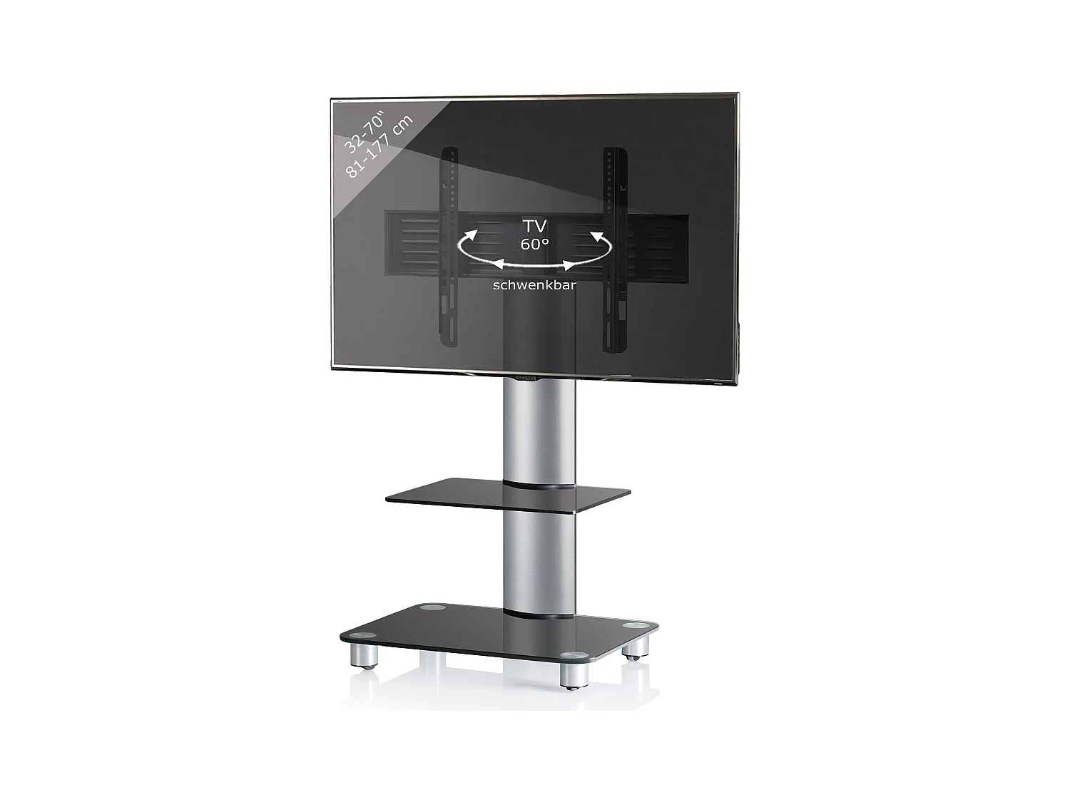 TV stand feet Tosal Black glass H. 100 x W. 60 x D. x 44 cm