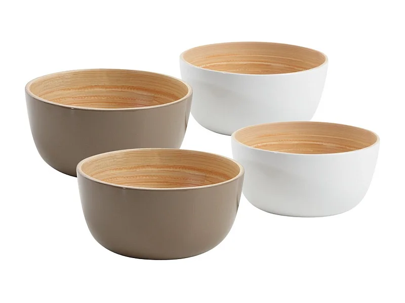 Corbeille en bambou laqué (Lot de 4) Blanc & Taupe