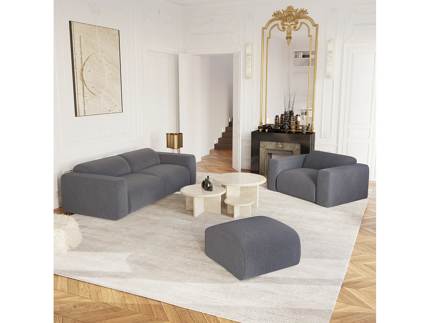 Canapé 4 places MYRA en velours texturé gris