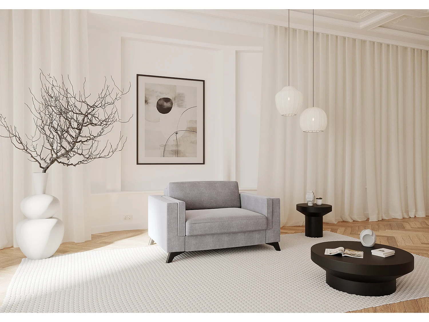 Love seat convertible matelas velours gris clair 80cm