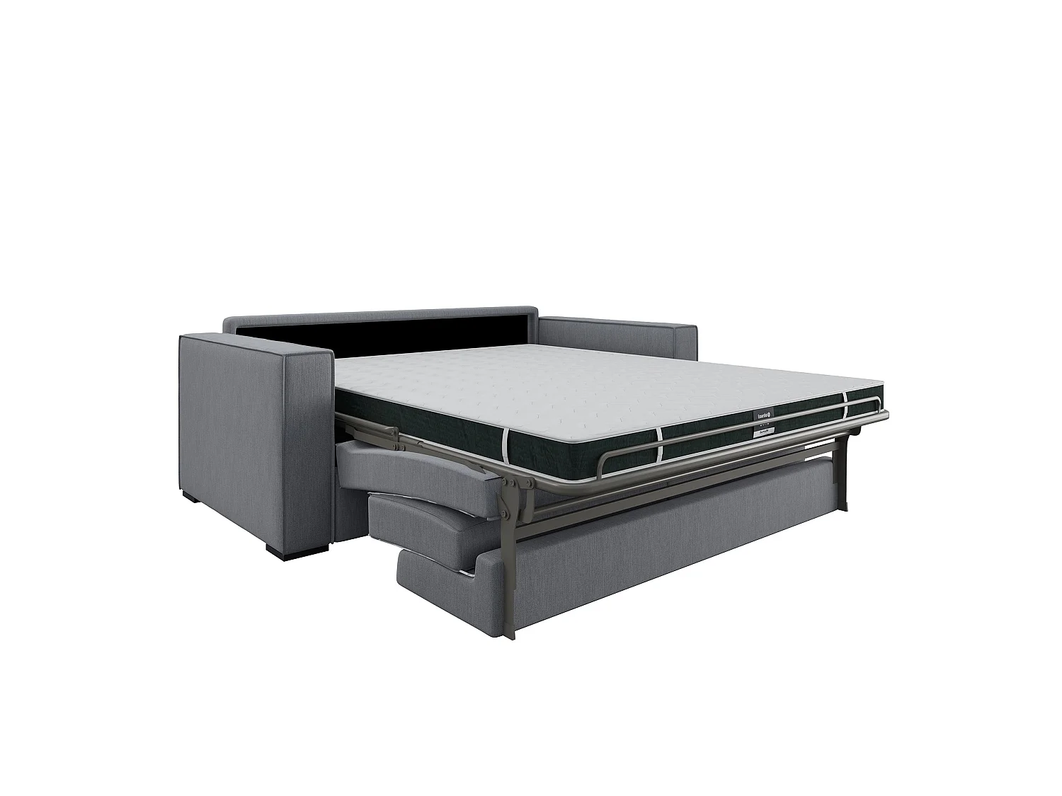 Canapé convertible matelas tissu tramé gris clair 160cm