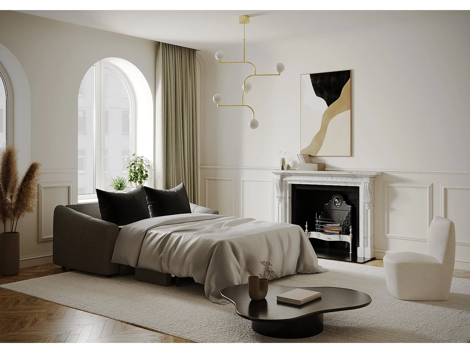 Canapé convertible express matelas bouclette gris graphite 140cm NORA