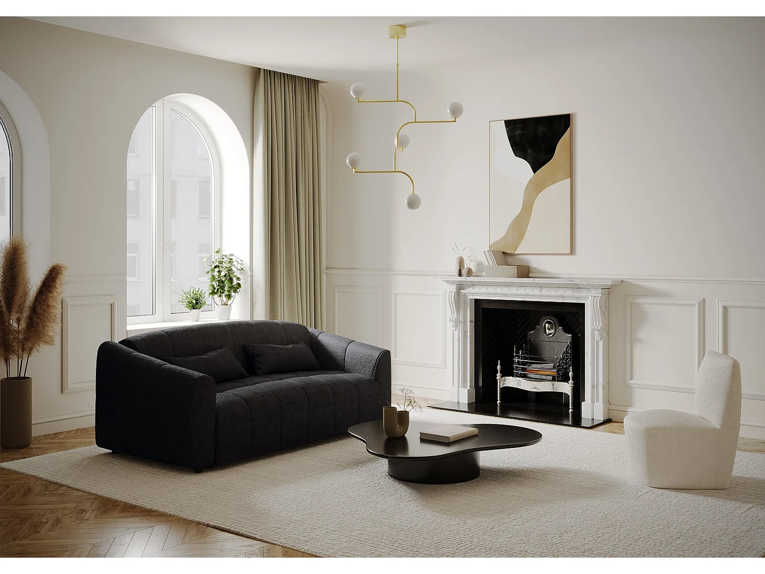 Canapé convertible express matelas bouclette anthracite foncé 160cm NORA