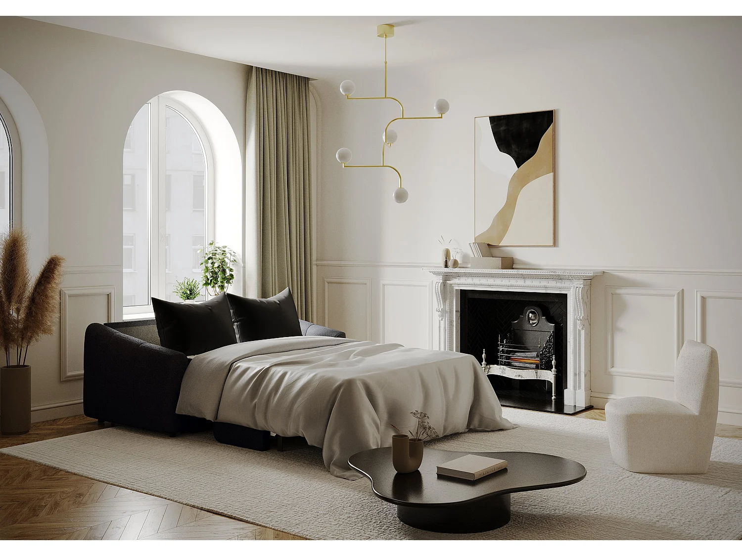 Canapé convertible express matelas bouclette anthracite foncé 160cm NORA