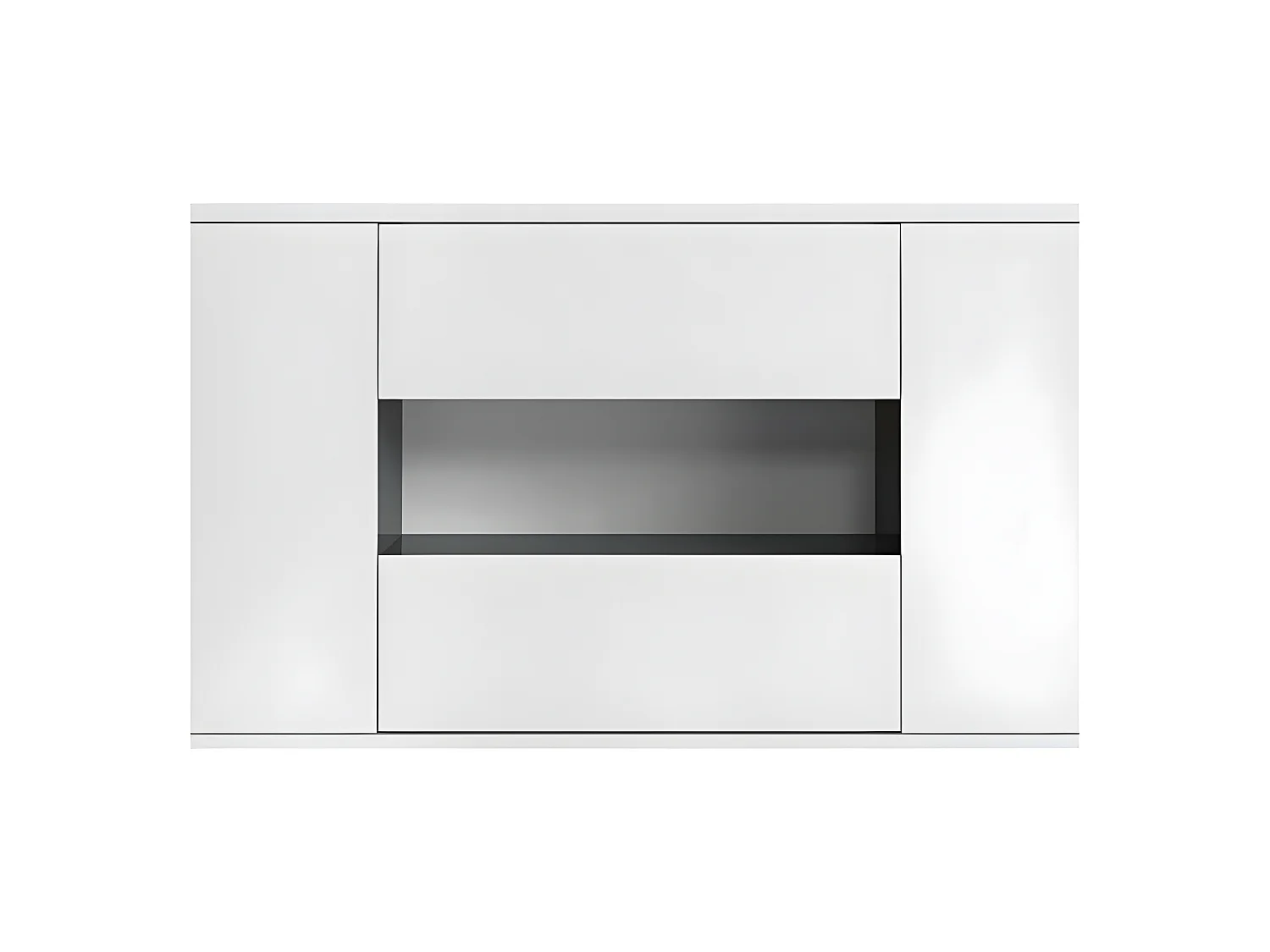 STAR Meuble TV 2 portes 2 tiroirs - Blanc brillant et gris - L 150 x P 42 x H 67cm
