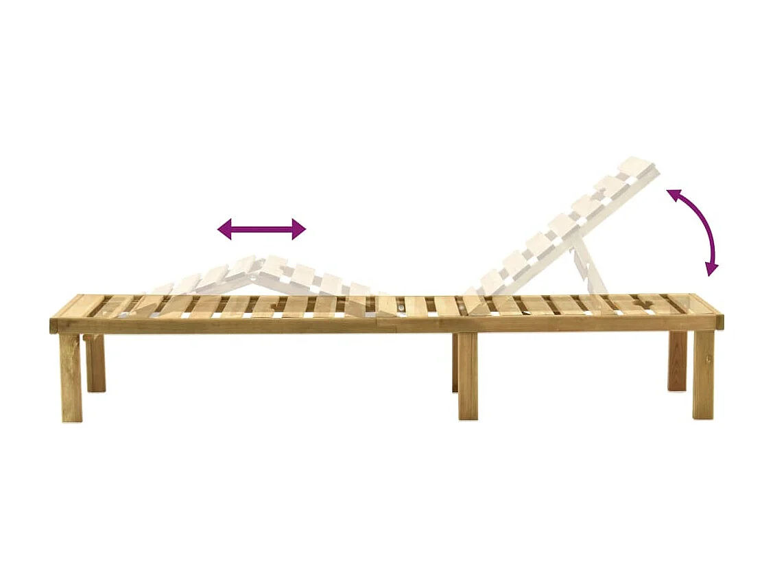 Tumbona tumbona para tomar el sol cama de jardín terraza 200 x 70 x (31,5-77) cm muebles de exterior con mesa de madera de pino impregnada 02_0012605