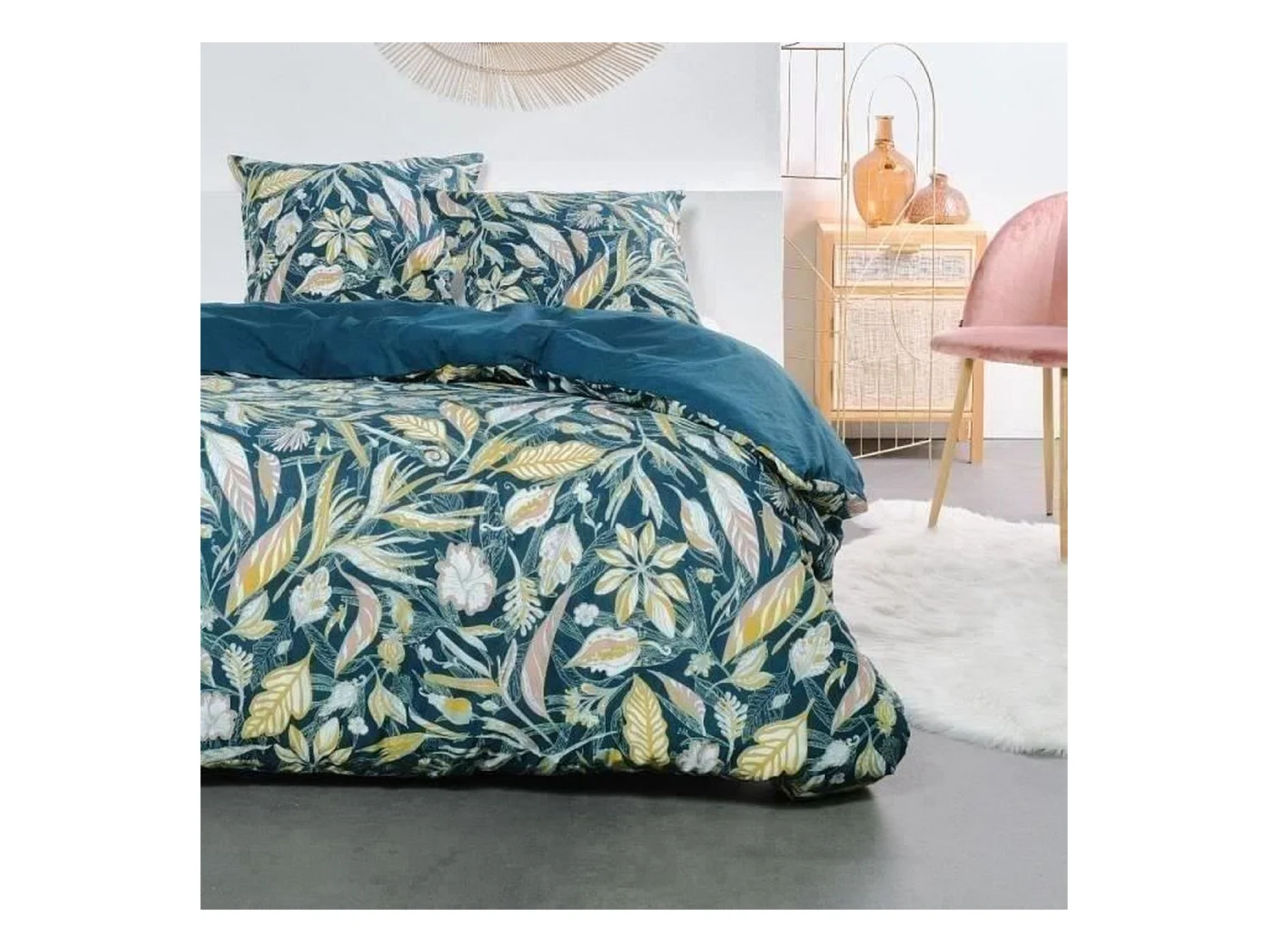 Parure de lit - 240 x 220 cm - coton imprimé floral