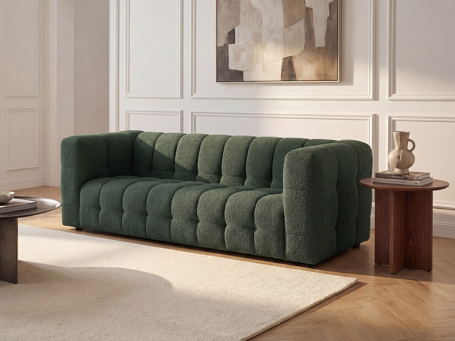 Sofa 3-Sitzer - Bouclé-Stoff - Grün - LERICI von Pascal Morabito günstig online kaufen