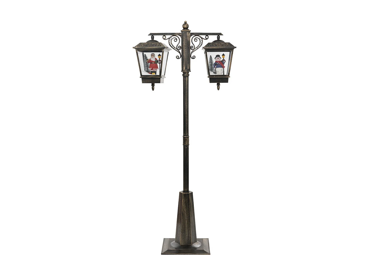 Lampadaire Doré 2 Lanternes lumineuses avec Père-Noël et Bonhomme de neige