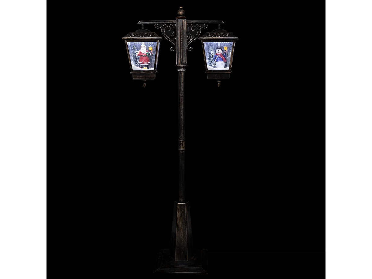 Lampadaire Doré 2 Lanternes lumineuses avec Père-Noël et Bonhomme de neige