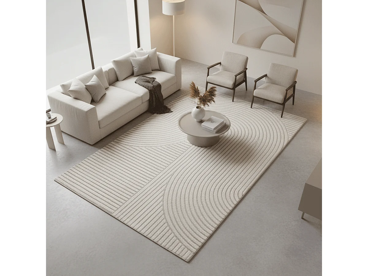 tapis couloir 80x300 tissé crème rectangle motif simple LYN9 B