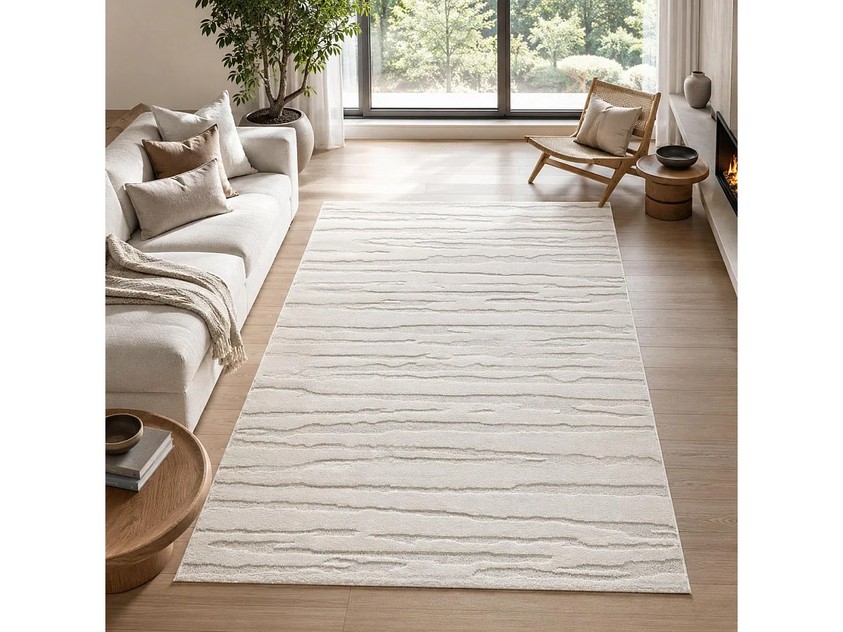 tapis open space 200x290 tissé crème rectangle motif simple LYN9 CERVAG