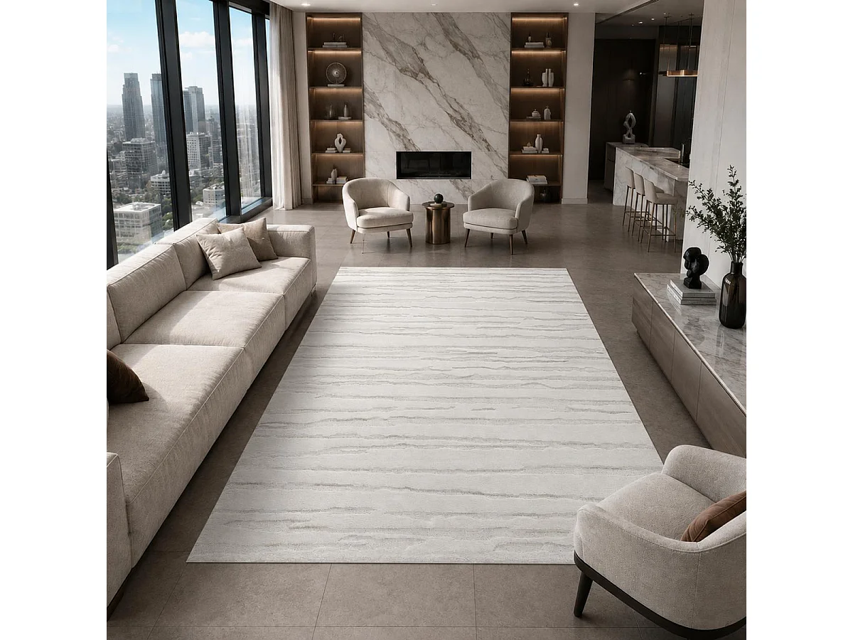 tapis salon 160x230 tissé crème rectangle motif simple LYN9 CERVAG