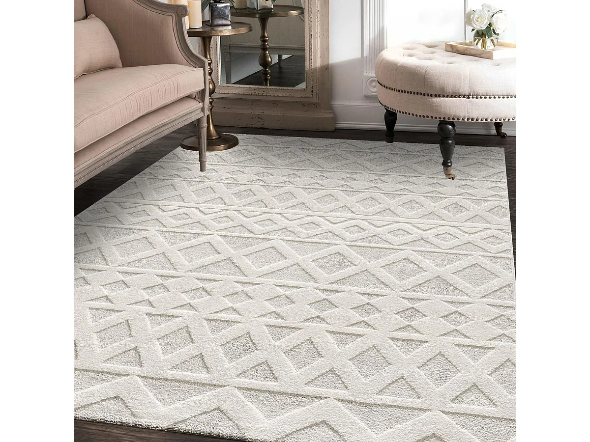 tapis entrée 80x150 tissé crème rectangle motif simple LYN9 CERLOS