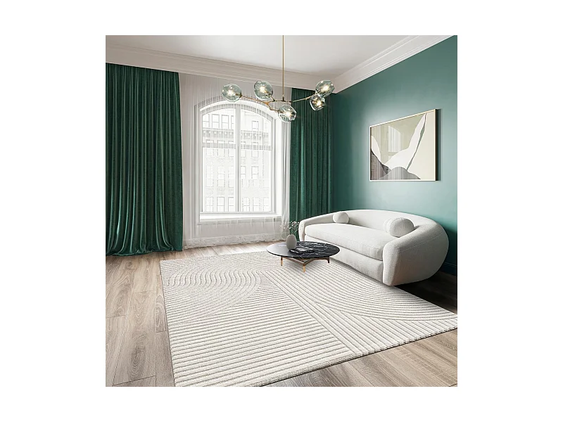 tapis salon 120x170 tissé crème rectangle motif simple LYN9 B