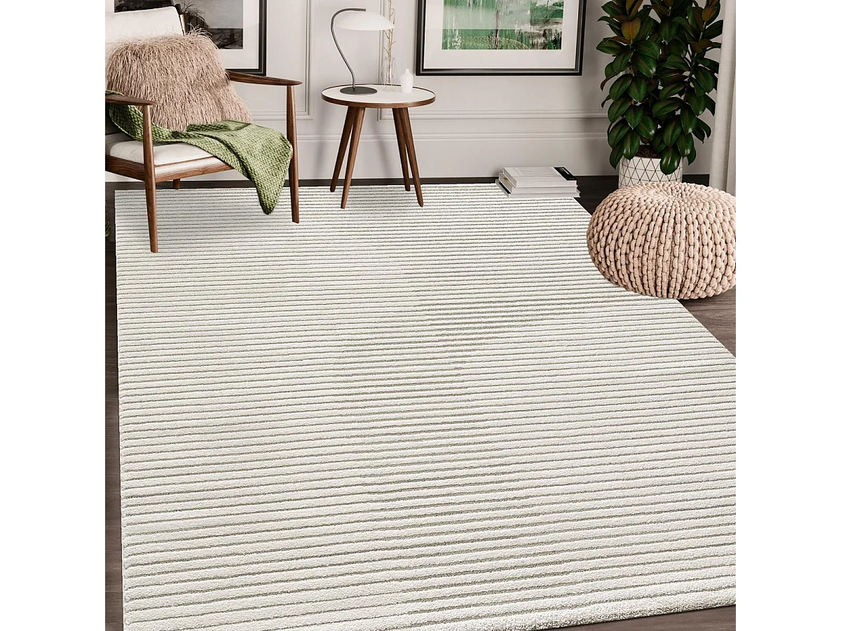 tapis salon 140x200 tissé crème rectangle motif simple LYN9 C