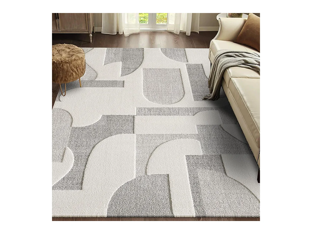 tapis entrée 80x150 tissé crème rectangle motif simple LYN9 CERGEO