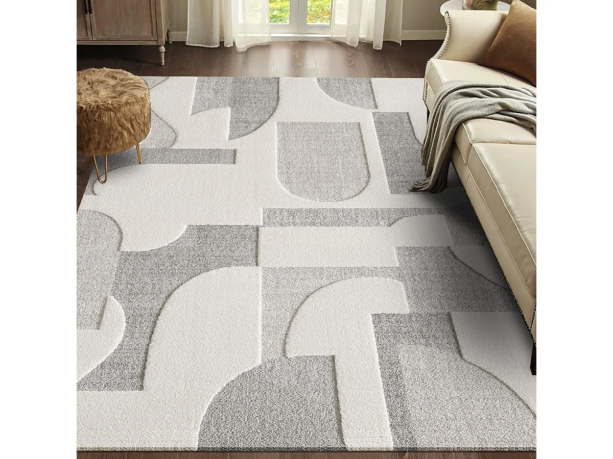 tapis entrée 80x150 tissé crème rectangle motif simple LYN9 CERGEO