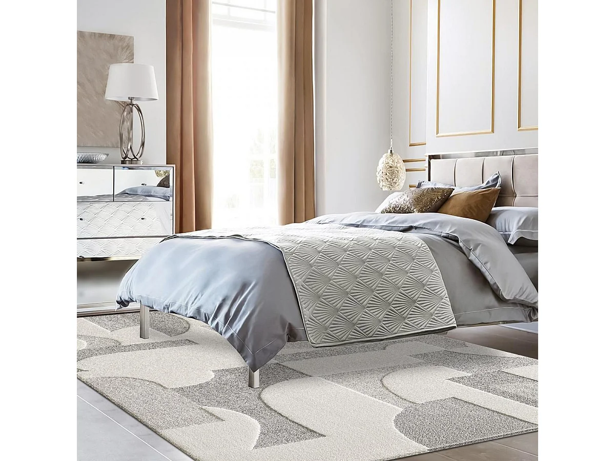 tapis salle à manger 140x200 tissé crème rectangle motif simple LYN9 CERGEO