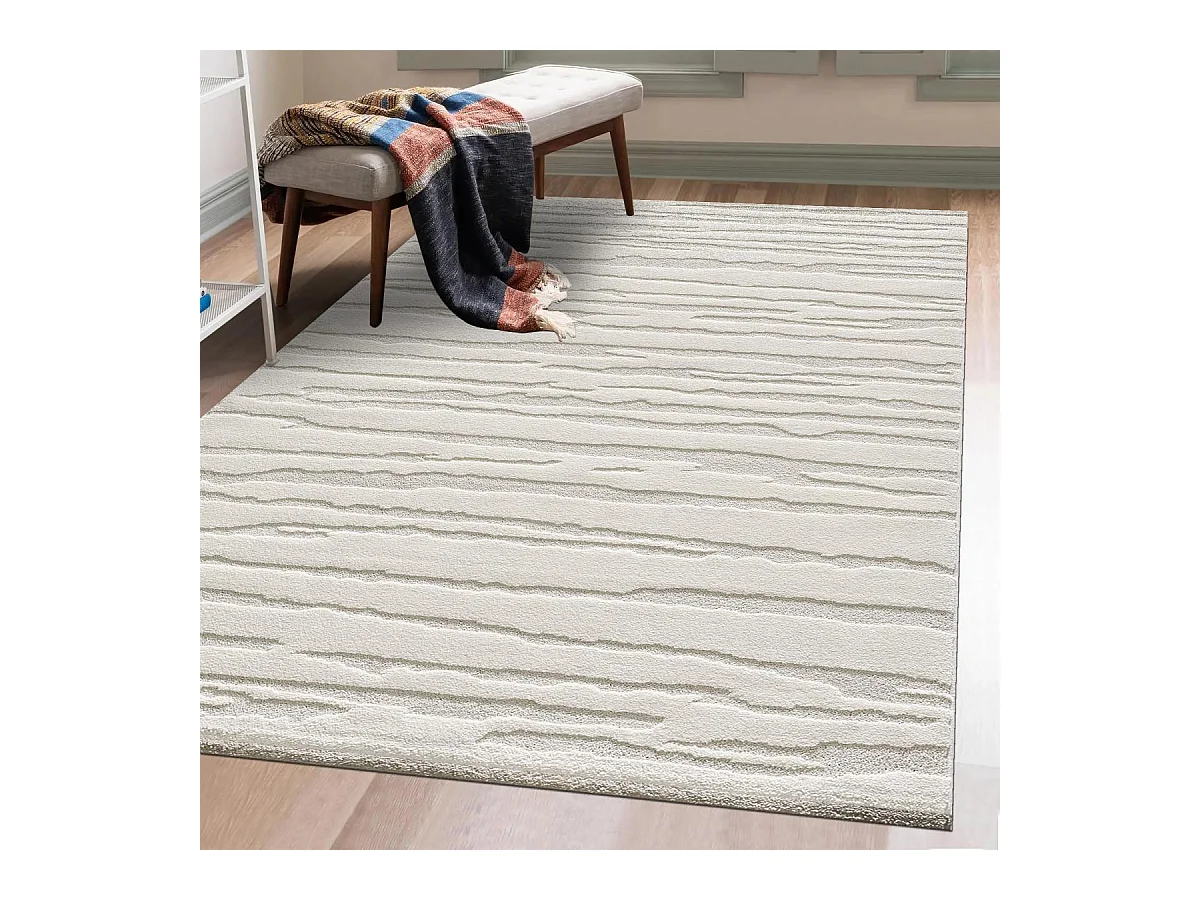 tapis couloir 80x300 tissé crème rectangle motif simple LYN9 CERVAG