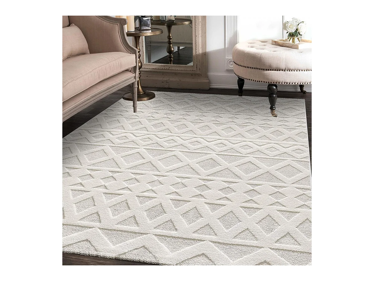 tapis salon 160x230 tissé crème rectangle motif simple LYN9 CERLOS
