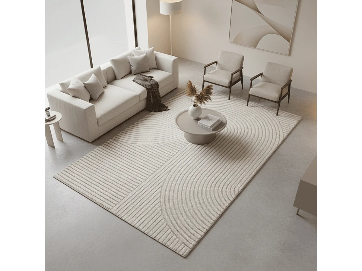 tapis salle de réception 160x230 tissé crème rectangle motif simple LYN9 B