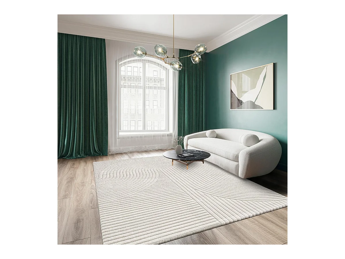 tapis salle à manger 200x290 tissé crème rectangle motif simple LYN9 B