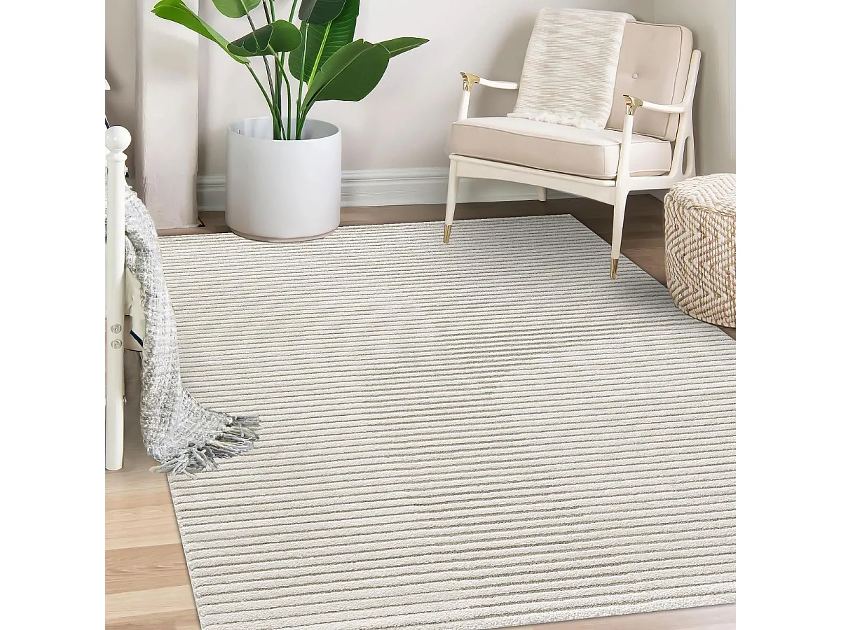 tapis salon 160x230 tissé crème rectangle motif simple LYN9 C