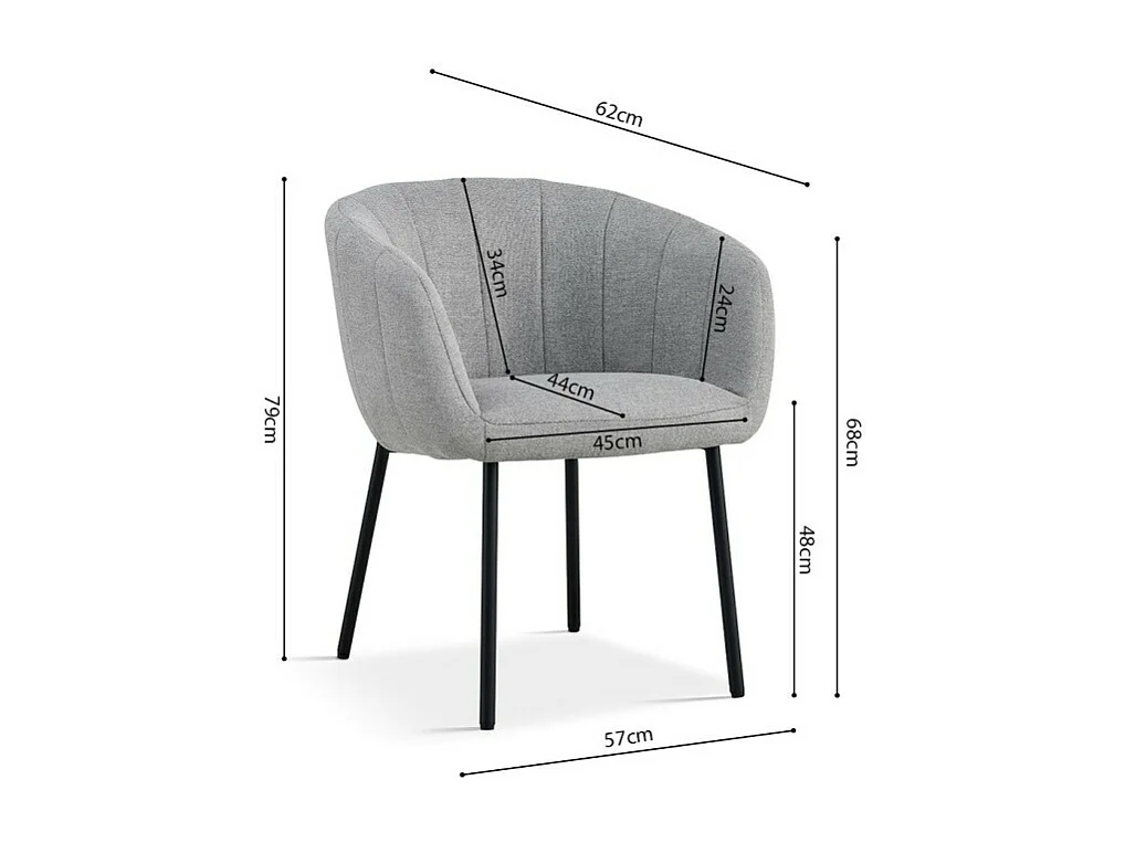 Chaise SEVILLE – Tissu gris clair – Pieds métal noir – H79 x L57 x P62 cm