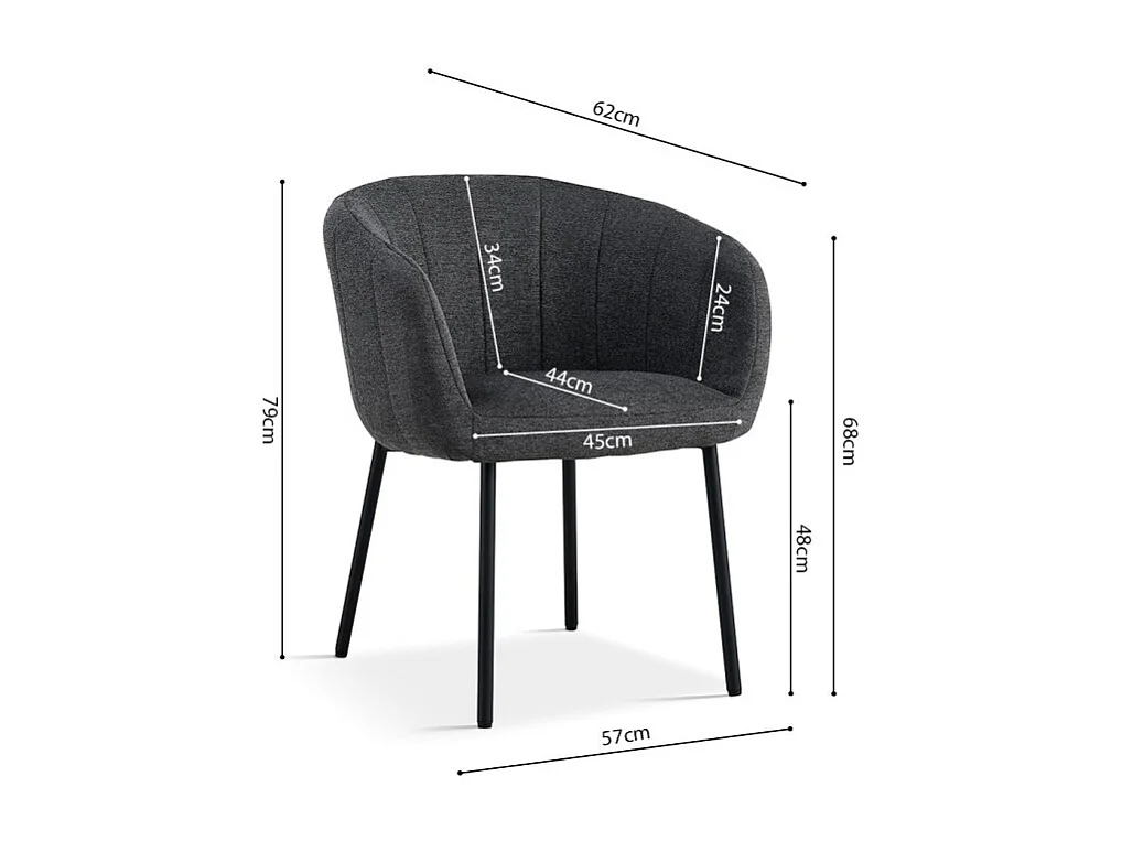 Chaise SEVILLE Tissu Gris foncé, dimension H79 x L57 x P62, idéal pour votre cuisine ou salle à manger