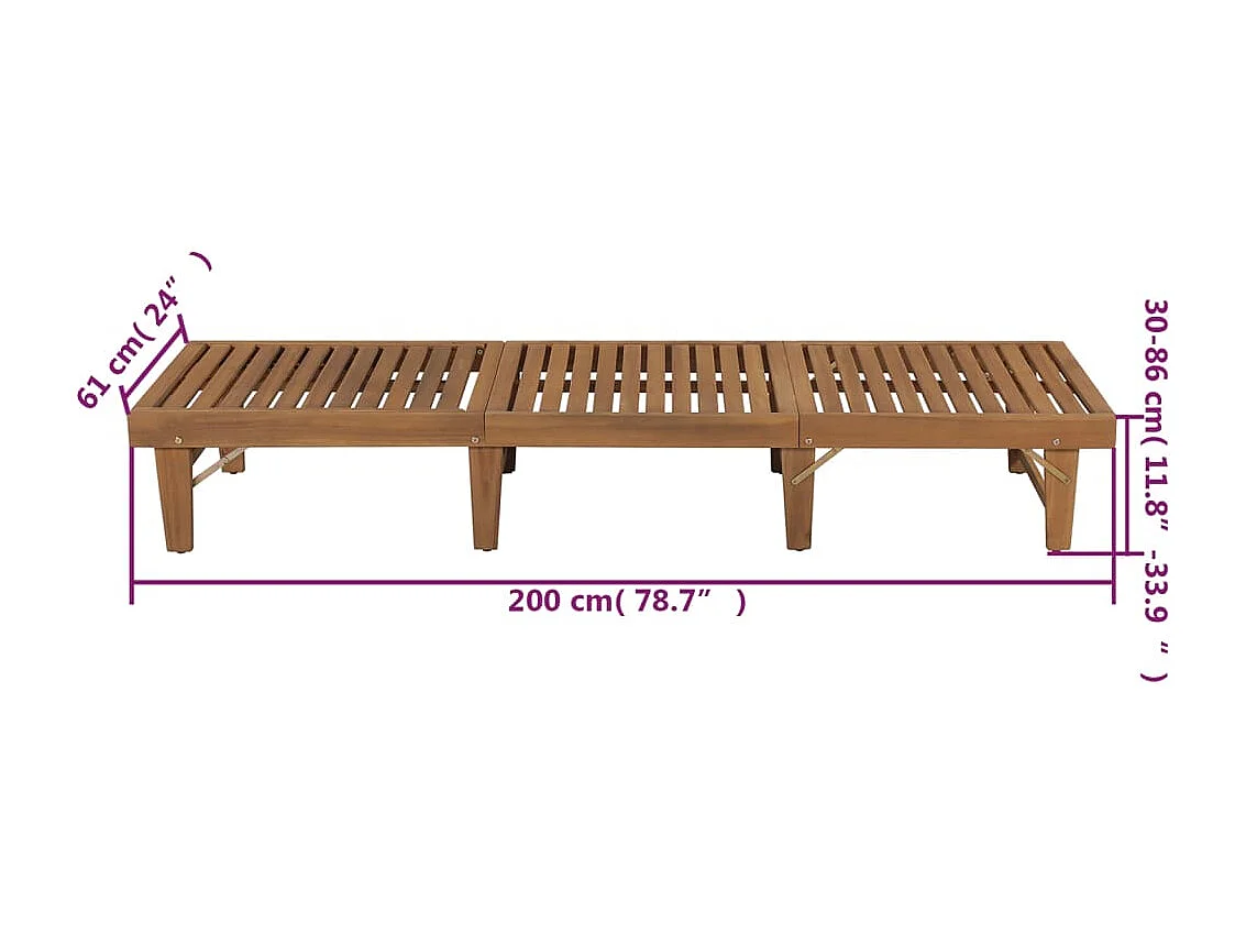 Sdraio lettino prendisole da giardino terrazza mobili da esterno pieghevole 200 cm con cuscino in legno massello di acacia 02_0012837