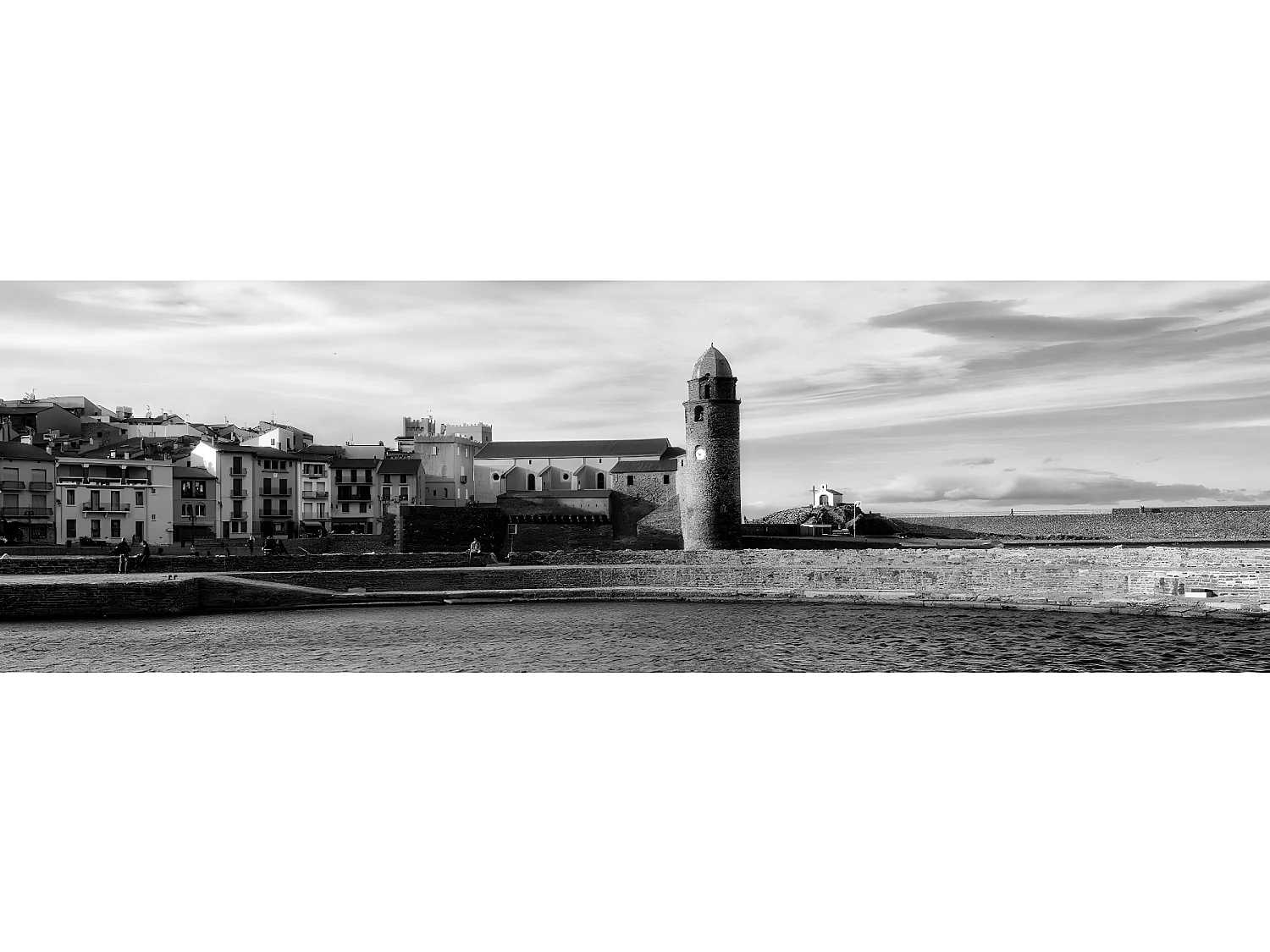 Tableau sur toile Collioure noir et blanc 30x97 cm