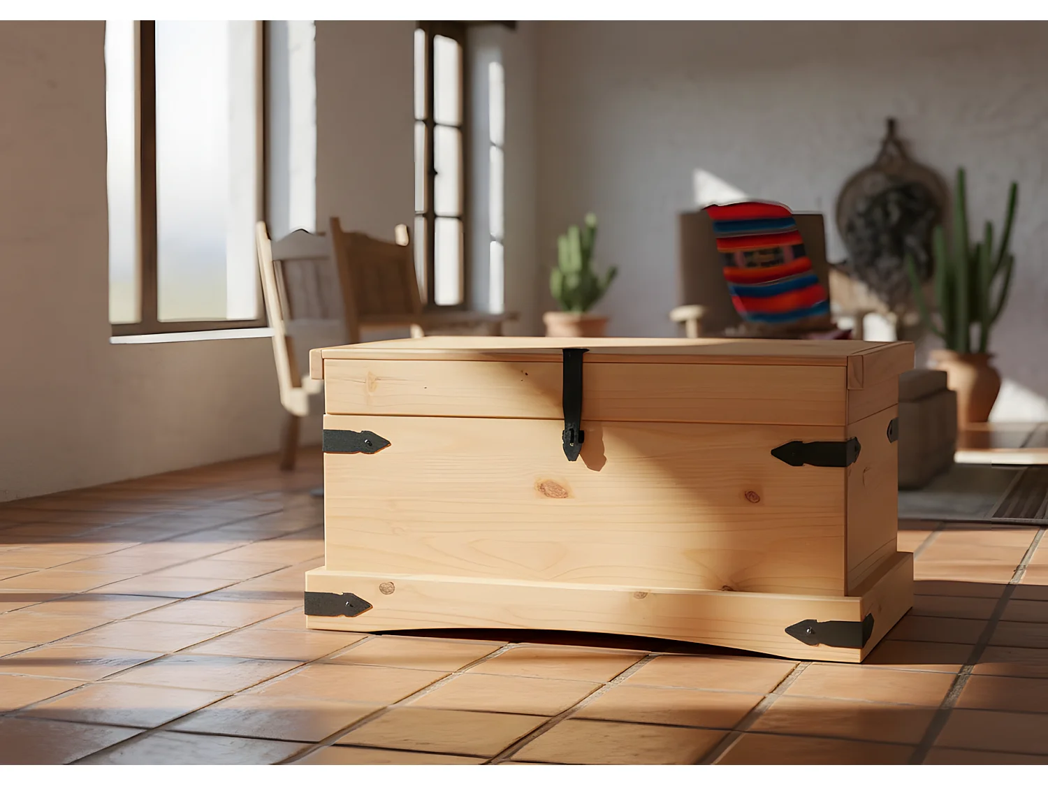 New Mexico Coffre, largeur 92 cm, hauteur 45 cm, délavé/ciré.