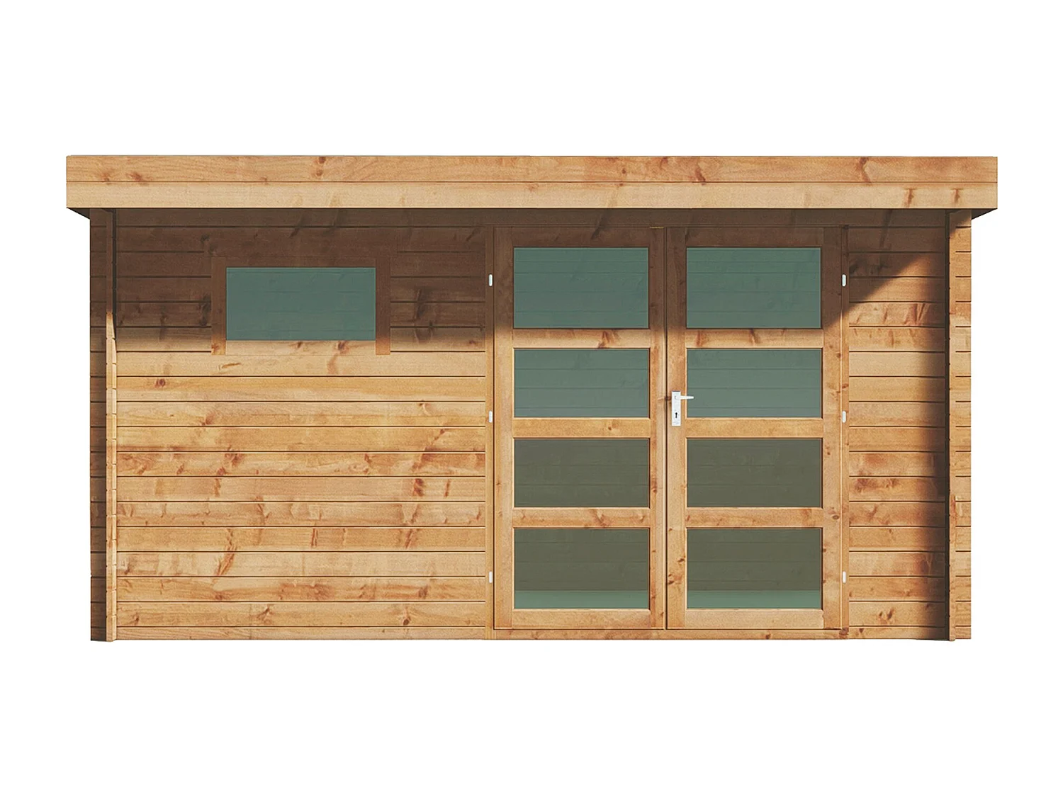 Houten tuinhuis behandeld met autoclaaf en plat dak - 13 m² - dikte 28 mm - CORALIO